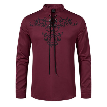 jiaabc Men Spring Autumn Shirt Social Henley Dress Shirt Fashion Long Sleeve Formal Embroidery Tops Clothing Casual camisa masculina