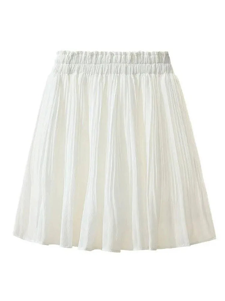 vmtvr Chiffon Beach Women Pleated Skirt Korean Sweet A Line Mini Skirt Summer High Waist Simple Female High Quality Fashion Skirt