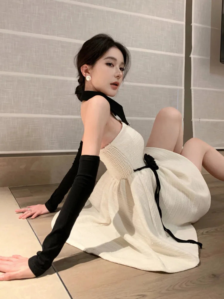 vmtvr  -  High Quality Girls Hotsweet Sexy Dresses For Women Summer Small Fragrance Korean Sweet Fashion 3D Flower Mini Party Dress