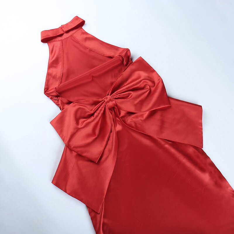 vmtvr - Backless Big Bow Halter Evening Party Red Dresses Elegant Chic Women's Off Shoulder Long Wedding Party Prom Dress 2023 Summer