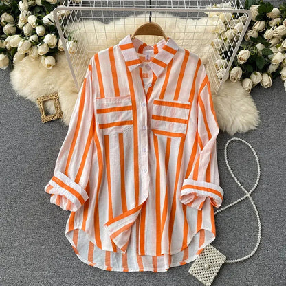 vmtvr Summer Women Striped Shirt Fashion Streetwear Female Patchwork Sun Protection Shirts Oversize 5Xl Korean Casual Loose Tops