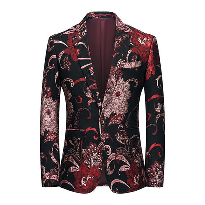 jiaabc Fashion New Men's Casual Boutique Business Wedding Host Slim Bronzing Suit Flower Jacket Dress Blazers Coat