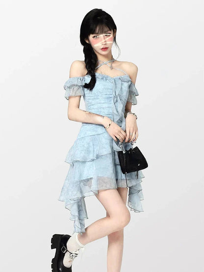 vmtvr Summer Beach Style Flroal Dress Woman Chiffon Sweet Elegant Princess Dress Korean Fashion Short Party Y2k Mini Dress Casual