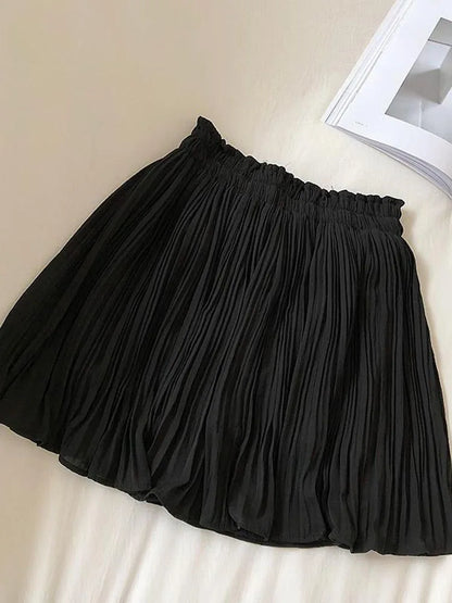 vmtvr Chiffon Beach Women Pleated Skirt Korean Sweet A Line Mini Skirt Summer High Waist Simple Female High Quality Fashion Skirt