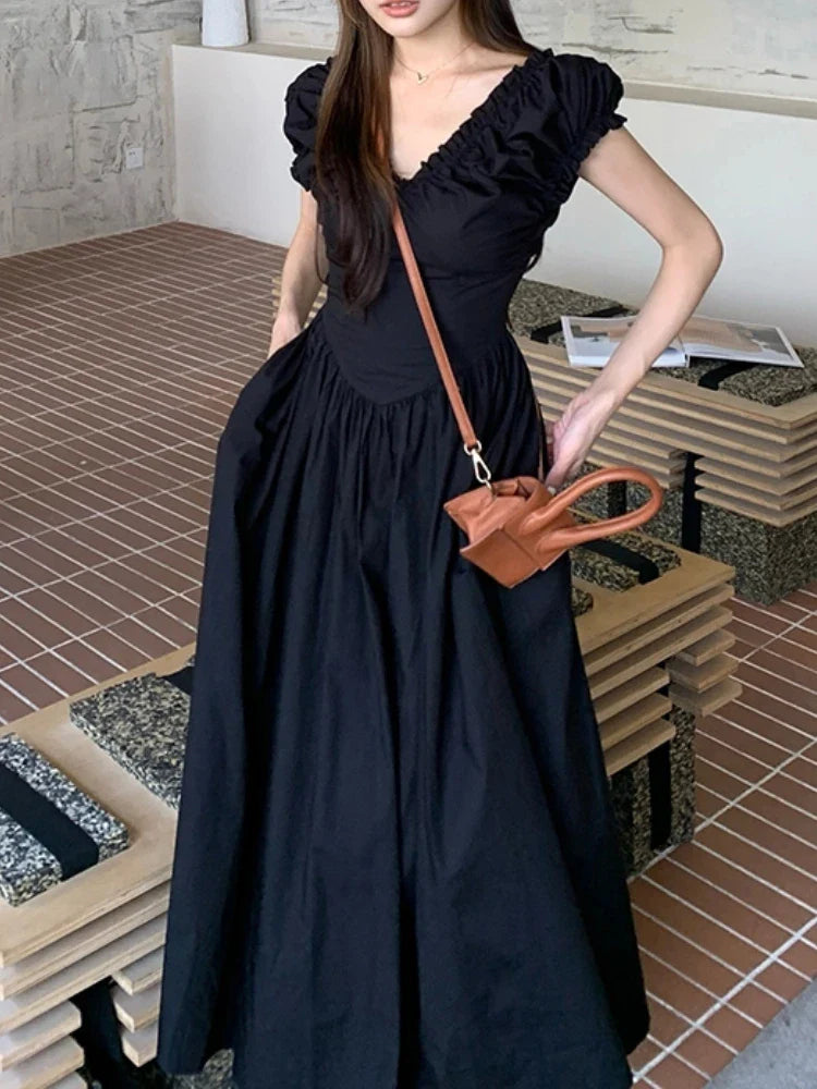 vmtvr Elegant and Chic Women Fashion A-Line Party Dress Vintage Casual Slim Solid Birthday Robe Female Clothes Vestidos Summer