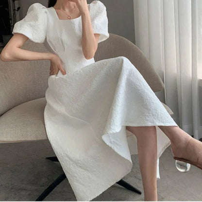 vmtvr Vintage Elegant women Dress Korean casual folds midi Dresses Y2K Female Ball Gown Puff Sleeve A line Dress summer new