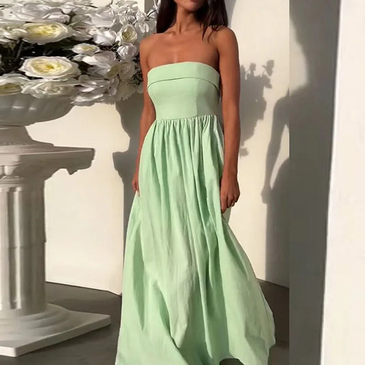 vmtvr 2024 Spring Sexy Strapless Draped Party Dress Women Elegant Off Shoulder Hollow Long Dress Summer Backless Hem Boho Maxi Dresses