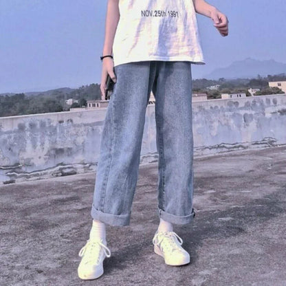 vmtvr Boyfriend Jeans Women Summer Denim Solid High Waist Loose Casual Straight Korean Streetwear Lady Trouser Vintage Harem Long Pant