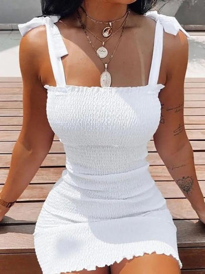 Sexy Women's Bodycon Dress 2023 New Summer Fashion White Sling Strapless Folds Mini Slim Pencil Print Tank Dresses For Women