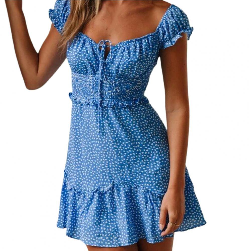 vmtvr Dresses Boho Floral Ruffle Short Mini Dress Summer Knot Sexy V-Neck Party Holiday Dress Femme vestido de mujer Women Dress