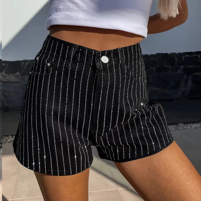 vmtvr 2024 Summer Fashion High Street Hot Diamond Slim Shorts Casual Button Pocket Women's Shorts Elegant Straight Solid Color Shorts