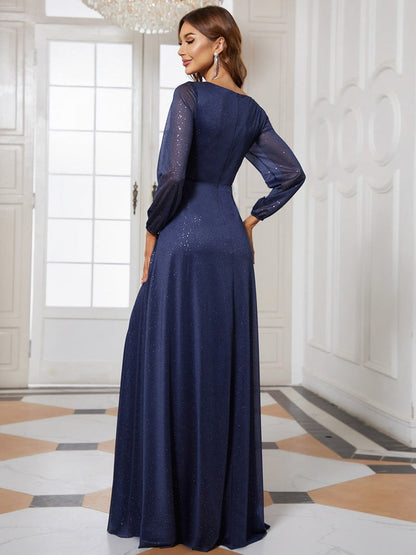 vmtvr - Elegant Evening Dresses V-Neck Long Sleeves A-LINE Floor-Length Gown 2023 Ever pretty of Burgundy Simple Bridesmaid dress Women