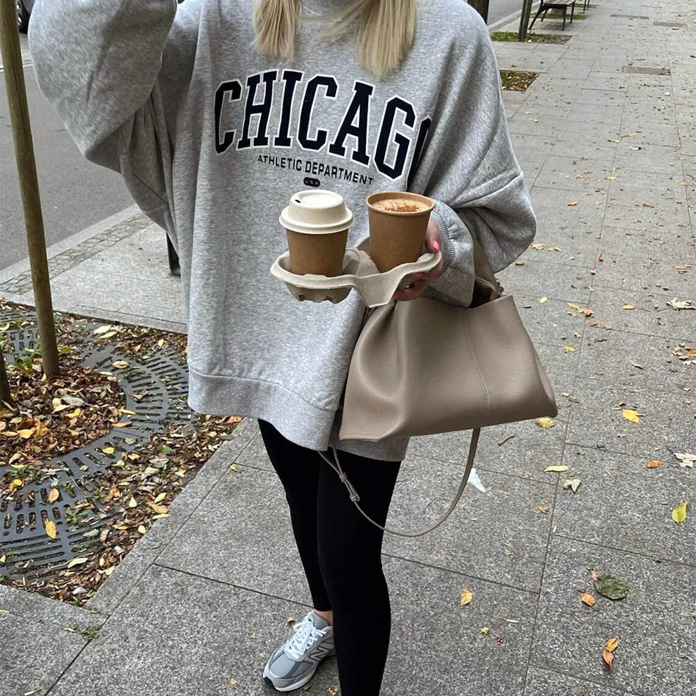 -Retro sports style outfit streetwear 90s fashion American Retro Chicago Athletic Department Letters Printing Street Y2K Autumn Sweatshirts 90s Women Thick Warm Fleece Pullovers