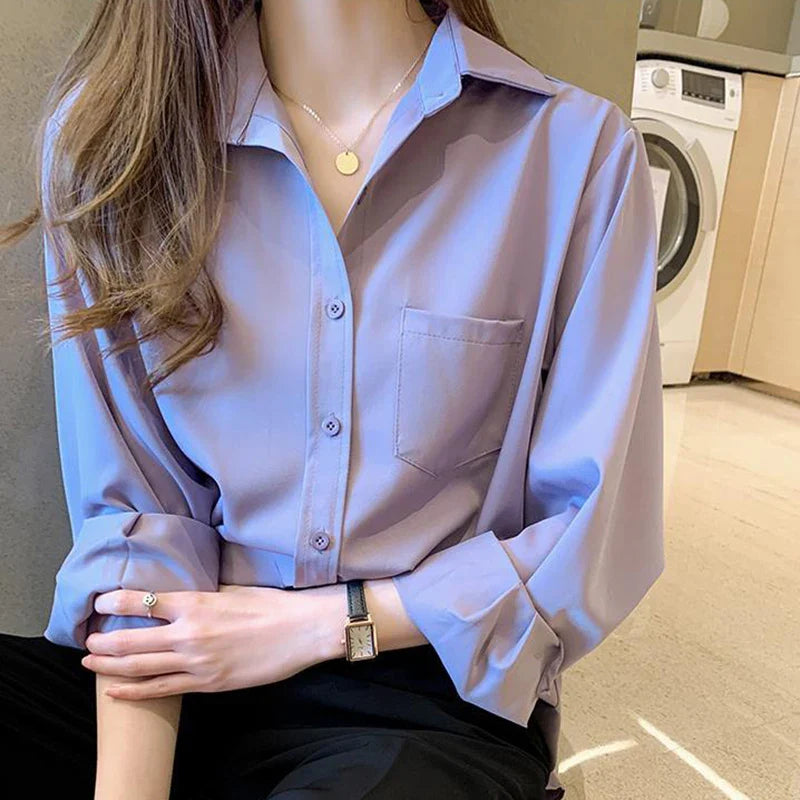 vmtvr Vintage Women Chiffon Shirts Summer Casual All Match Office Ladies Tops Y2K Fashion Korean Female Loose Long Sleeve Blouse