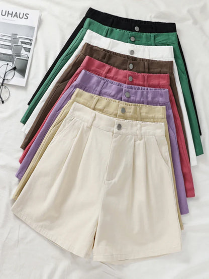 vmtvr Pure Cotton Women Shorts Casual Elastic High Waist Wide Leg Shorts Korean Style Fashion Summer Ladies Loose Shorts New