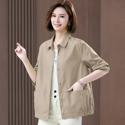 vmtvr New Basic Thin Cropped Jacket Women Short Coat Spring Summer Long Sleeve Casual Korean Elegant Outerwear Fashion Slimming Shirt