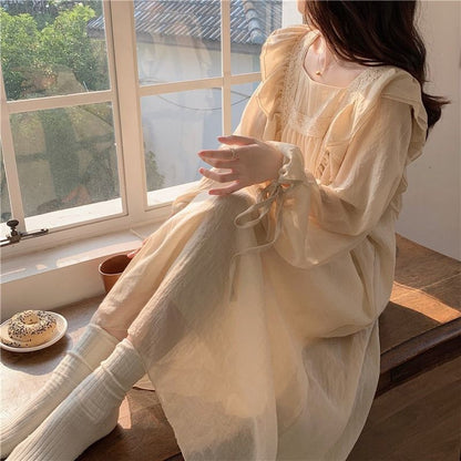 Sweet Solid Color Spliced Folds Bandage Bow Ruffles Midi Dress Female Clothing  Autumn New Loose Office Lady Princess Dress