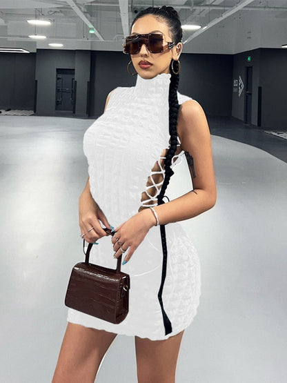 vmtvr Cut Out Long Sleeve Dress Women Y2K Mini Bodycon Bandage White Dress Fall Winter Stunning Stacked Streetwear Turtleneck Dress