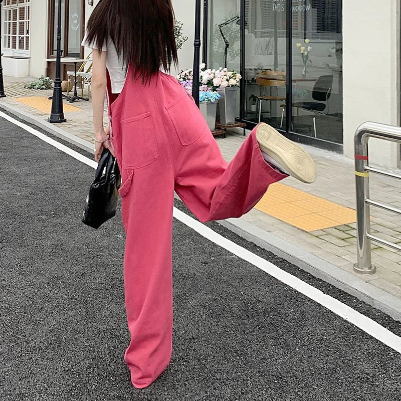 vmtvr Women Denim Overalls Korean Casual Big Pocket Loose Jumpsuit Summer Fashion All Match Jeans Female Streetwear Trousers New