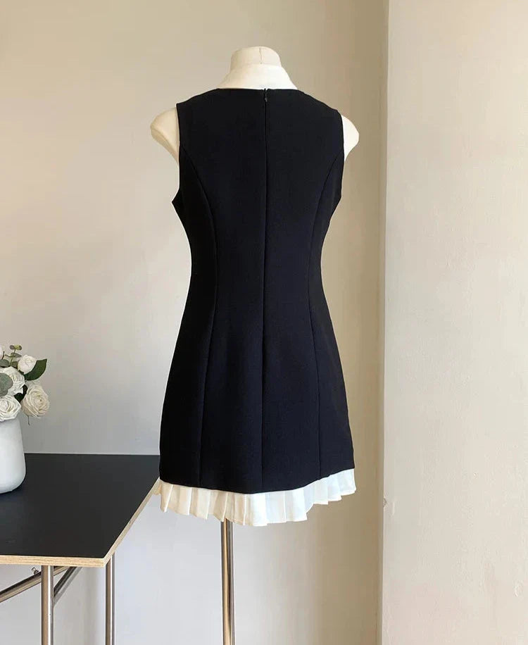 vmtvr  -  Black Sweet Bow Chic Button Casual Women Dresses Summer Contrast Color Classic Sleeveless Fashion Simple Female Dresses