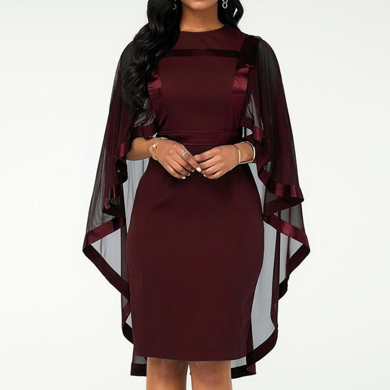 Oversized Women Clothes Elegant Party Evening Dress Gauze Patchwork Cape Cloak Dress Banquet Wear Dress Feminin Vestido De Mujer