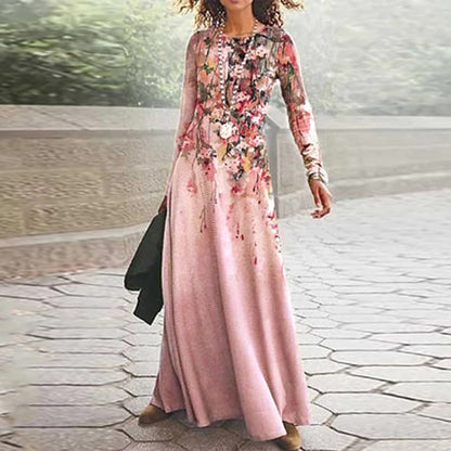 vmtvr  Spring Geometric Print Long Party Dress Women Elegant O Neck Office Maxi Dress Autumn Long Sleeve Hem Boho Lady Dress Mujer