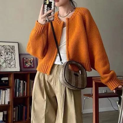 vmtvr Vintage Knitted Cardigan Women Long Sleeve  O Neck Sweater Cardigans Autumn Winter Loose Chic Knit Zipper Jumpers