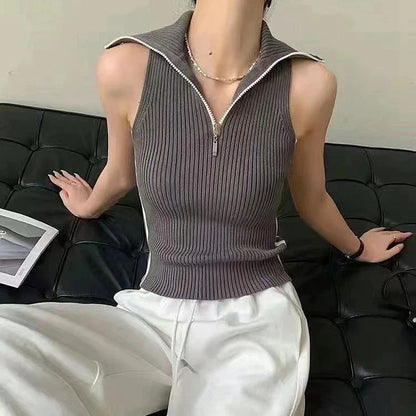 vmtvr Sexy Knit Women Tanks Summer Streetwear Cropped Sleeveless Tops Korean Casual Striped Y2K Elastic Female All Match Camis