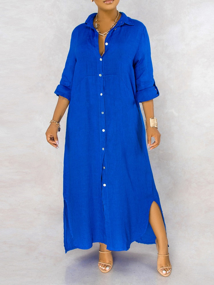 vmtvr Solid Button Maxi Shirt Dress