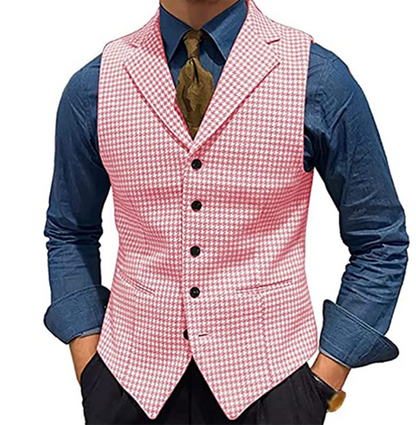 jiaabc Multicolor Houndstooth Pattern Men's Suit Vest Waistcoat Wedding Clothing Tailored Party Wear Business Casual Dress V-Neck Top