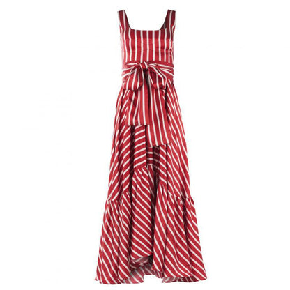 vmtvr Women Dress Striped 2024 summer beach dress Bohemia Dress Sexy Long Maxi Dresses Bow Lace Up Ruffles Long Summer Dress