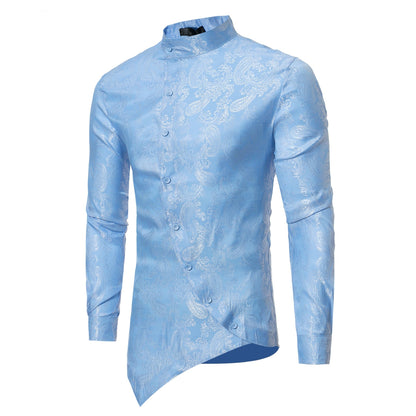 jiaabc Men Spring Autumn Shirt Social Henley Dress Shirt Fashion Long Sleeve Formal Embroidery Tops Clothing Casual camisa masculina