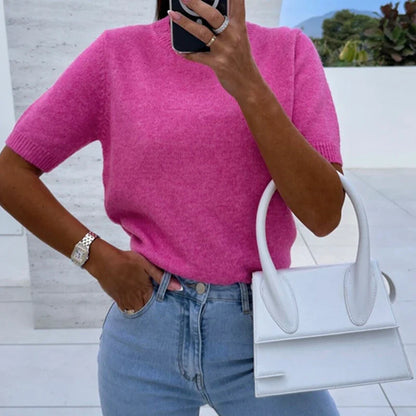 vmtvr Fashion Short Sleeve Sweater Pullover Women Casual Loose Solid Color Knitted Top 2024 Summer Elegant Simple Loose Jumper Blouse