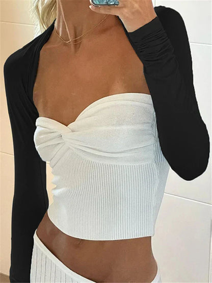 vmtvr Knit Tube Tops Women White Strapless Corset Tops Summer Basic Backless Off Shoulder Crop Top Bustier Casual Streetwear