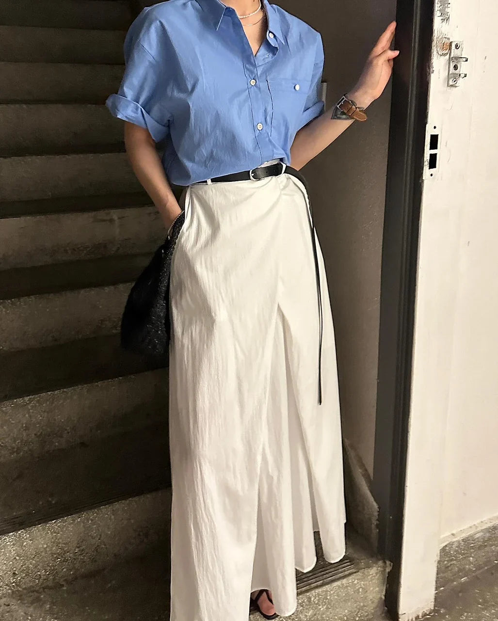 vmtvr Fashion Pockets Skirts Women Elegant Office Ladies Casual Loose High Waist Midi Skirt 2024 Summer Korean