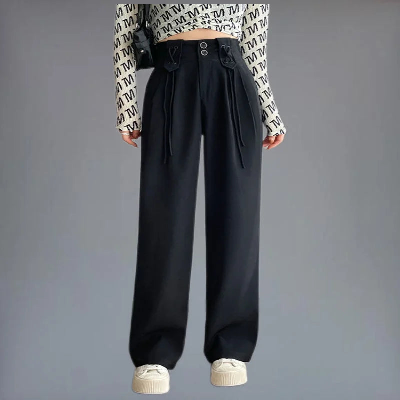 vmtvr Korean Simple Loose Woman Straight Casual Suit Pants Spring Summer New Solid Fashion Versatile High Waist Wide Leg Full Trousers