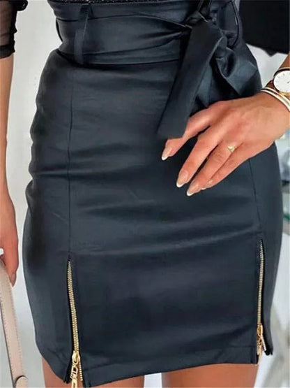 vmtvr 2024 New Sexy Women's PU Leather Skirt Spring Summer Front Split Pencil Midi Skirts Elegant High Waist Sheath Skirts