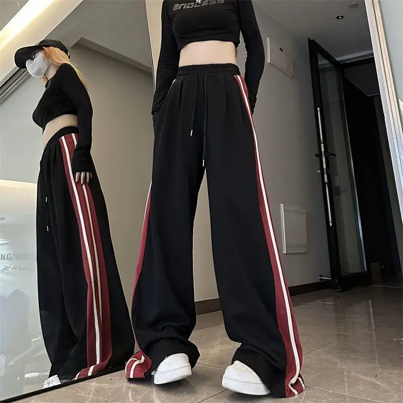 vmtvr Harajuku Versatile Women Striped Sweatpants Spring Summer New Korean High Waist Oversized Fashion Sports Joggers Casual Trousers