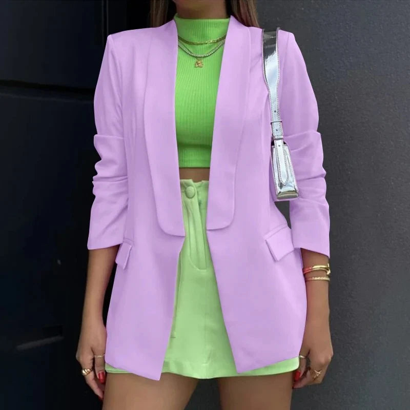 vmtvr Commuter Lady Elegant Lapel Blazer Coat Autumn Solid Slim Straight Women Tops Cardigan Winter Long Sleeve Femme Jacket Outerwear