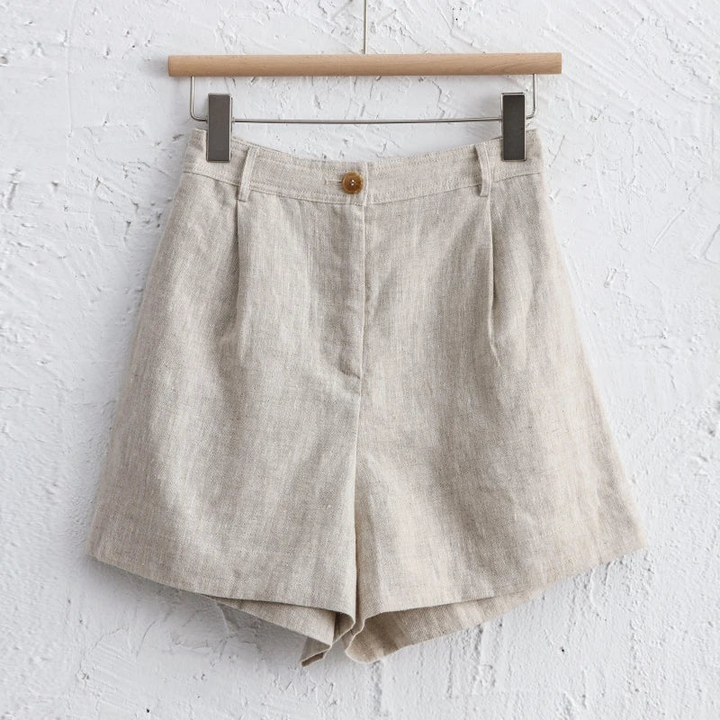 vmtvr Casual Loose Women 100% Linen Shorts Loose Wide Leg High Wasit Pants 2024 Summer New Korean Fashion Harajuku Woman Clothing