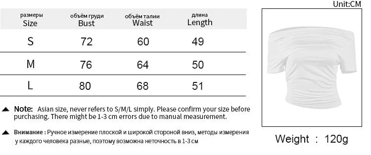 vmtvr 2024 Summer New T-shirt Women Sexy Short Sleeve Tees Slash Neck Folds Crop Top Casual Fashion Streetwear Bodycon Solid T-shirts