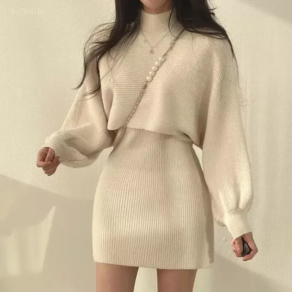 vmtvr Two Piece Set Female Sweater Dress Autumn Winter High Waist Knitted Femme Short Party Es Elegant Slim Black Sexy