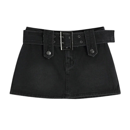 vmtvr Low Waist Women Mini Skirts Black Summer Belt Sexy A Line Denim Skirts Korean Fashion Streetwear New  Y2K Jeans Skirt