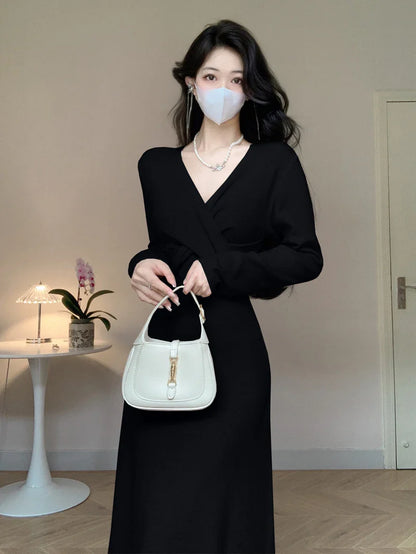 vmtvr  -  Vintage Long Sleeve Knitted Sweater Midi Dresses for Women Autumn Winter Office Lady Elegant Bodycon Party Female Clothing