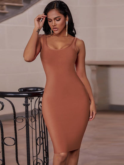 vmtvr - Elegant Sleeveless Bodycon Bandage Dress for Women 2023 Summer Basic Green Sexy Dresses Roung Neck Evening Club Party Dress Midi