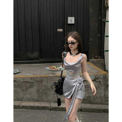 vmtvr  -  Fashion Mini Woman Dress Sexy Temperament Robe Femme Vestidos De Mujer Slim Waist Bandage Pleated Summer Bodycon Dresses