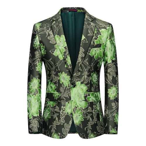 jiaabc Fashion New Men's Casual Boutique Business Wedding Host Slim Bronzing Suit Flower Jacket Dress Blazers Coat