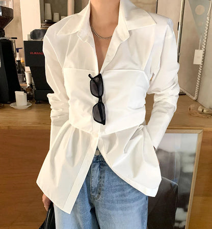 vmtvr Women Lapel White Bow Blouses Office Ladies Long Sleeve Single-breasted Loose Female Shirts Spring  Summer 2024