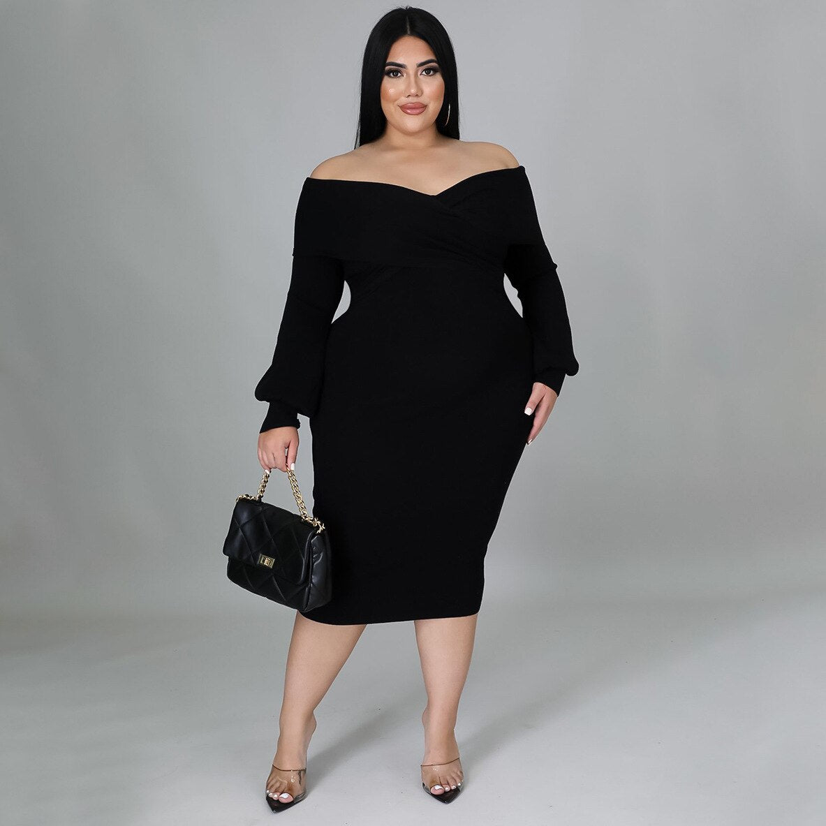 vmtvr - Elegante Sexy Backless Long Sleeve Plus Size Dress Chic Off Shoulder Party Evening Dress Vestidos De Mujer Elegantes Para Fiesta