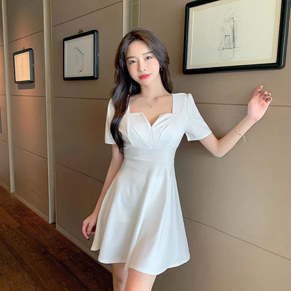 vmtvr High Waist Women Black Dress Summer Fashion Ball Gown Female Mini Dress Korean Elegant Slim Fit A Line Dresses New